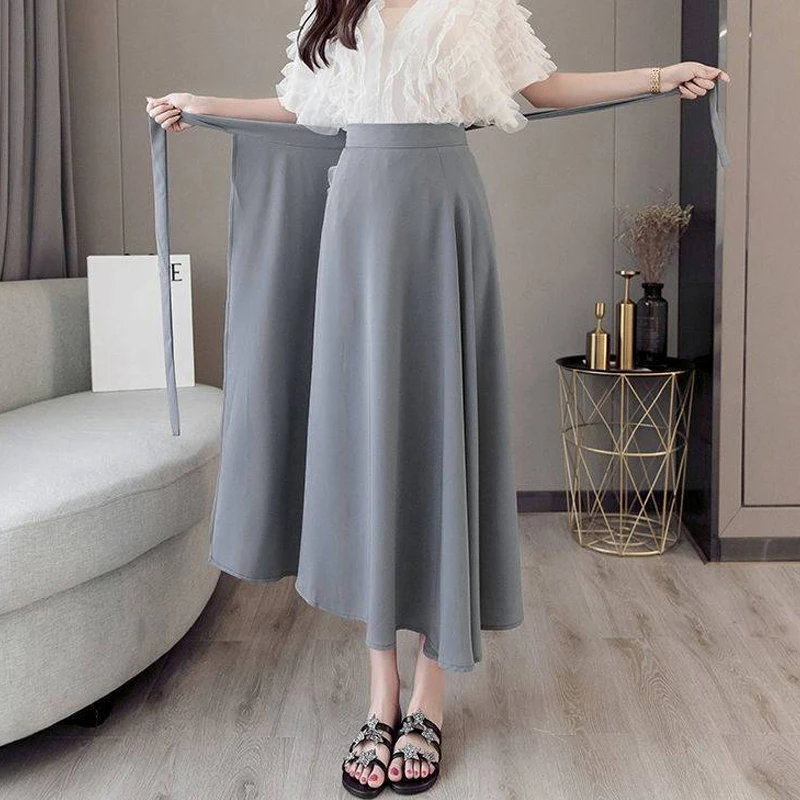 MOUKYUN Summer Bohemian Wrap Skirt Women Casual Ruffle Wide Leg