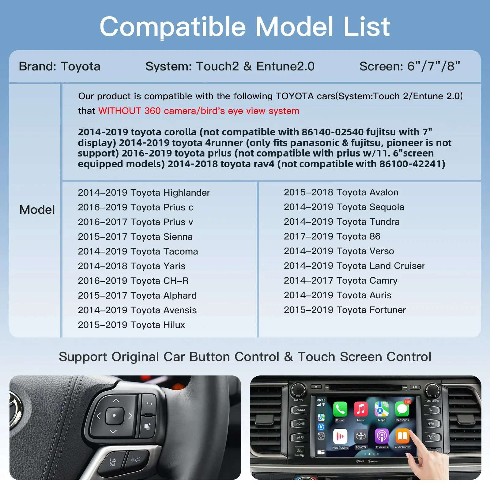 NUOVO Wireless Carplay Android Auto Per TOYOTA CHR Corolla Camry Auris prius RAV4 Avensis Highlander Touch2 Entune 2.0 Decoder Auto - immagine 2