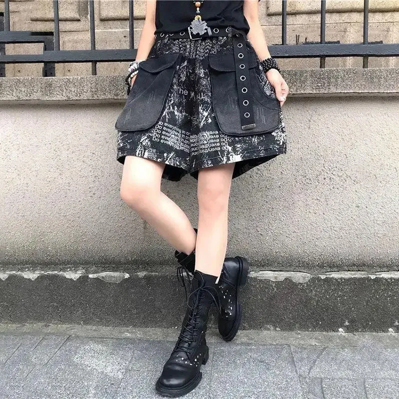 

Брюки женские джинсовые с широкими штанинами, модные короткие штаны с эластичным поясом, свободные шорты с карманами в стиле ретро, лето 2024