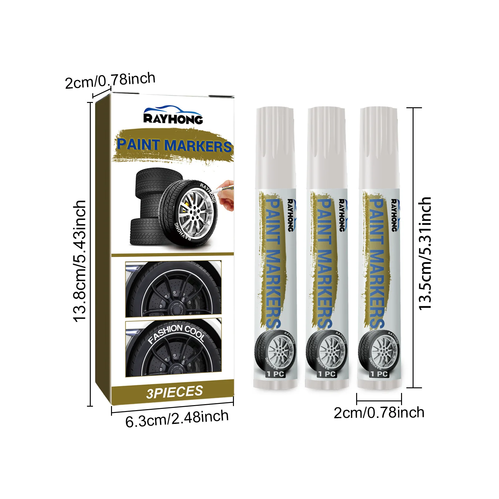 Tire Marker Pen 3pcs White Waterproof Quick-Dry Car Wheel Tire Permanent Oily Painting for DIY Graffiti Lettering