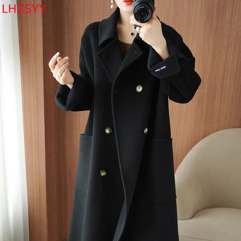 LHZSYY 여성용 양면 캐시미어 코트, 롱 재킷, 하이엔드 상의, 순수 울 가디건, 라지 사이즈 코트, 2022 가을 겨울 신상