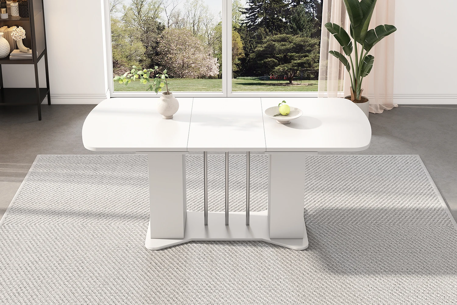 Ausziehbarer Esstisch 120/160 x 80 cm, moderner Stil, versilberte Metallbeine, Esstisch mit Stauraum, multifunktional – Detail 7