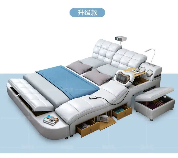 European King Double Bed Wood Queen Headrest Multifunctional Double Bed Twin Smart Luzko Wielofunkcyjne Furniture For Bedroom