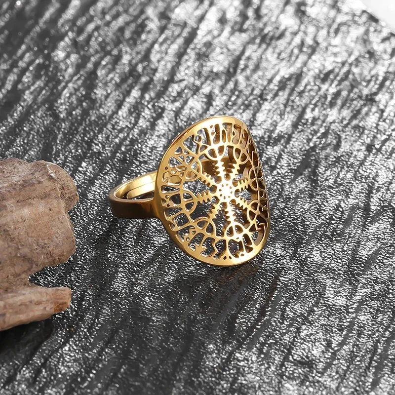 Stainless Steel Nordic Compass Awe Rune Open Adjustable Ring Suitable for Men and Women Personalized Punk Trend Jewelry