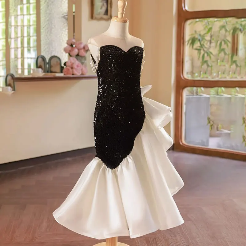 Little girls Mermaid Sequin Dress Kids Elegant Evening Party Ruffle Dresses  Long Prom Pageant Gown Beading Black Halloween - AliExpress 1501