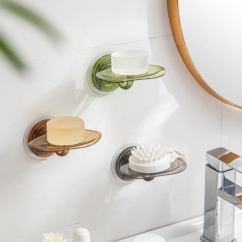 

Bathroom Wall Mounted Drain Soap Box Leaf Shape No Drilling Water Sponge Holder Household Bathtubs Accessories