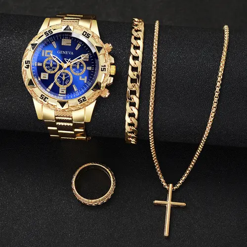 4PCS/Set Fashion Men Business Watches Luxury Big Dial Quartz Watch for Men Clock Jewelry Set Reloj Hombre（Without Box） - Image 6