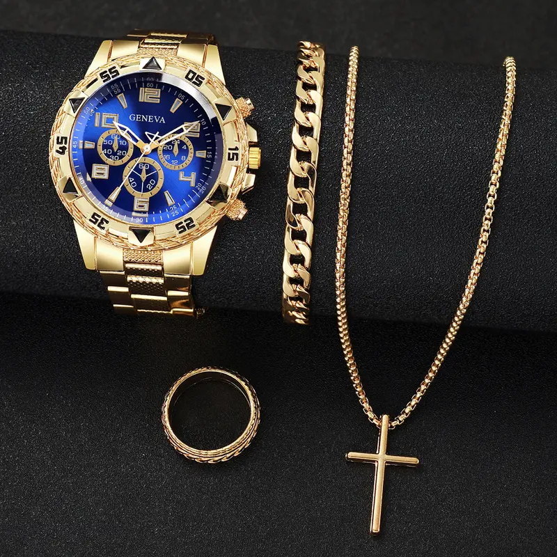 4PCS/Set Fashion Men Business Watches Luxury Big Dial Quartz Watch for Men Clock Jewelry Set Reloj Hombre（Without Box） - Image 6