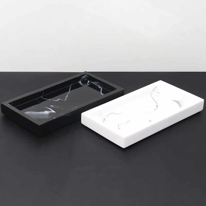 Household Storage Tray Marble Resin Tray for Bathroom Rectangular Jewelry Storage Kitchen Dish Plates