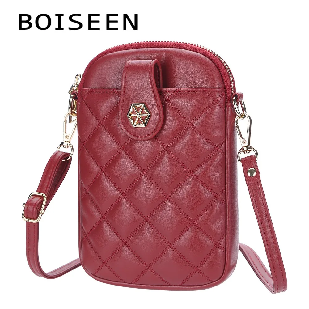 BOISEEN Women's Embroidered Grid Crossbody Bag 2025, Vertical Anti-Theft Phone Purse Multifunctional PU Leather with Card Slots