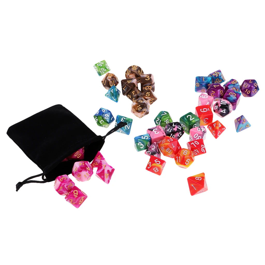 42x Polyhedral Dice Set D4 D6 D8 D10 D12 D20 with bag for DND TRPG Games