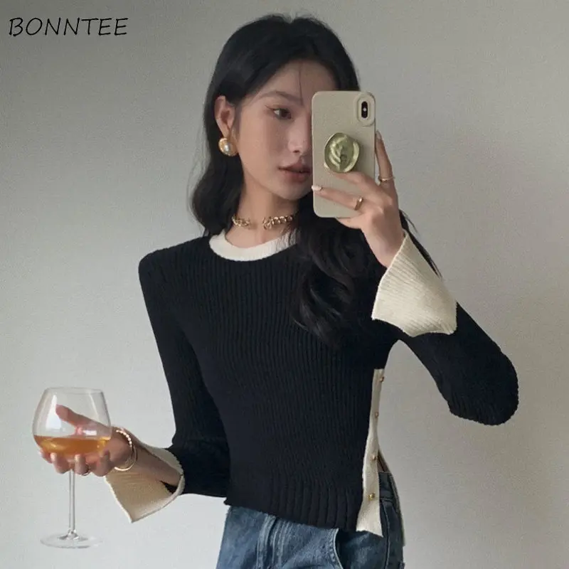

Pullovers Women Spring Solid Slim Aesthetic Graceful Long Sleeve Young Stylish Popular Korean Style Office Ladies Casual Chic