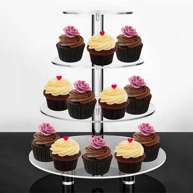 

Cupcake Stand 4 Tier Round Acrylic Cupcake Display Rack With Base For Pastry Dessert Fruit Cake Cookie Candy Decorative Stand