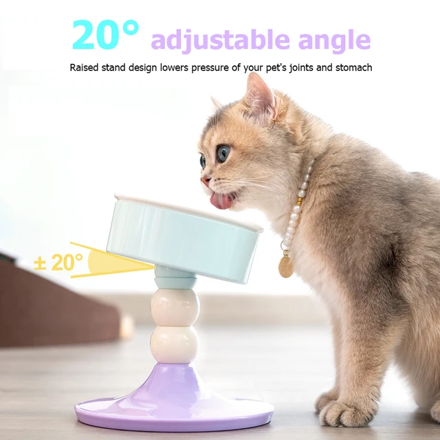 Elevated Ceramic Cat Bowl with 3 Heights, 20° Tilted, Anti-Vomiting, Whisker-Friendly, Elevated Food Dish for Cats & Small Dogs 2