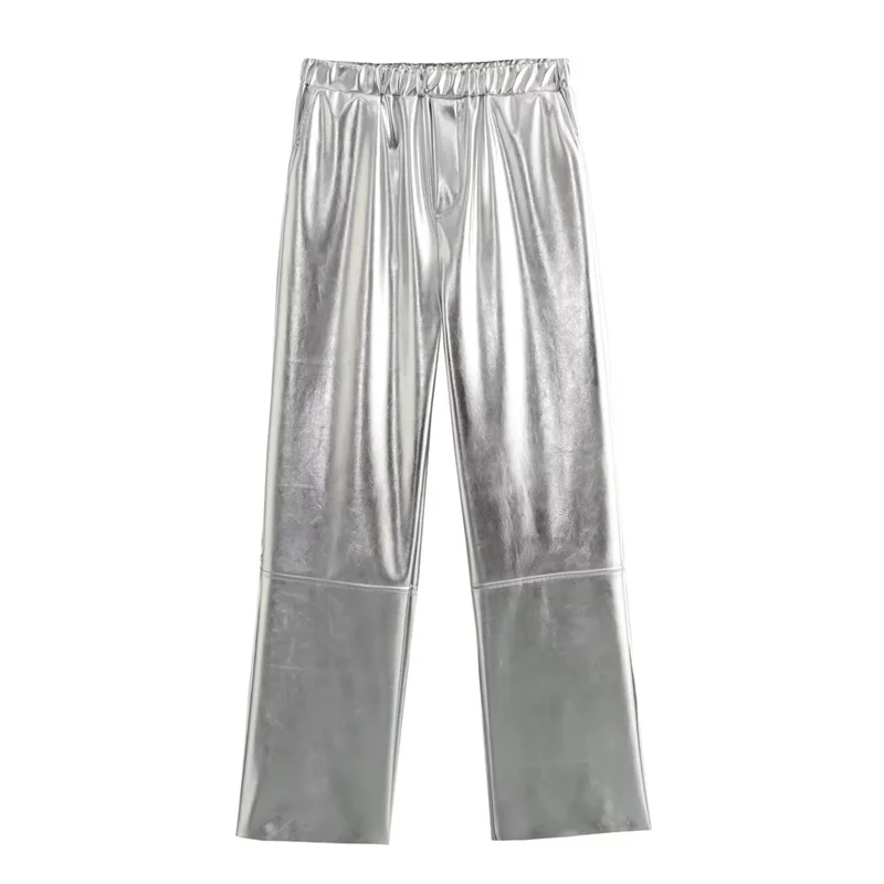

2023 New Women Fashion High Street Metallic Elastic Waist Pants for Autumn&Winter Versatile Comfortable Loose Pants
