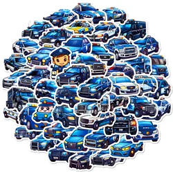 Kids Cartoon Police Car Waterproof Sticker Pack - 50pcs Toy Box, Suitcase, and Scooter Decorations (T01041514)