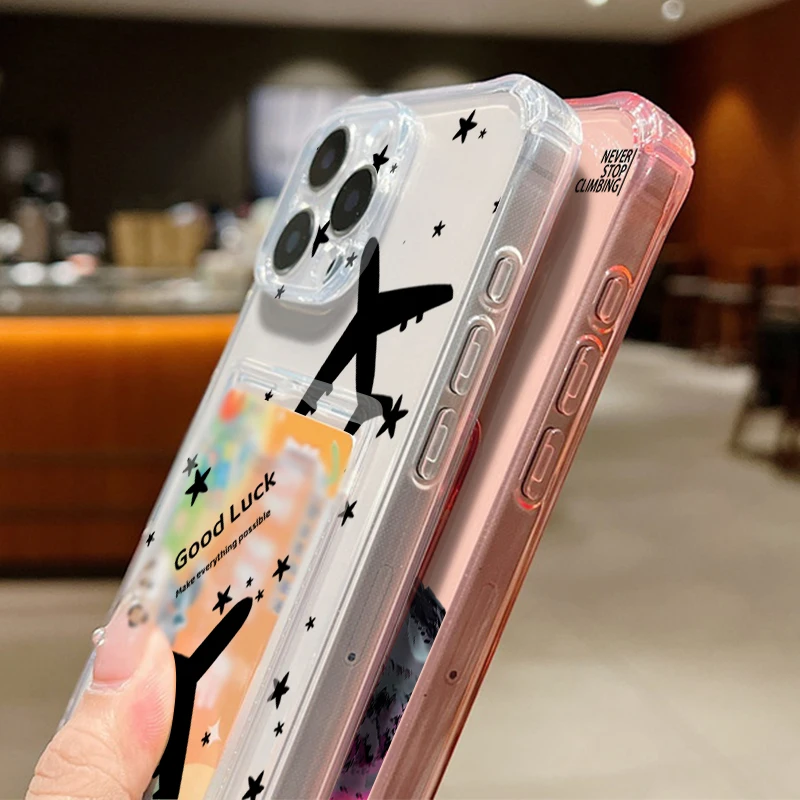 Airplane Design Clear TPU Card Holder Phone Case - Soft Silicone Cover