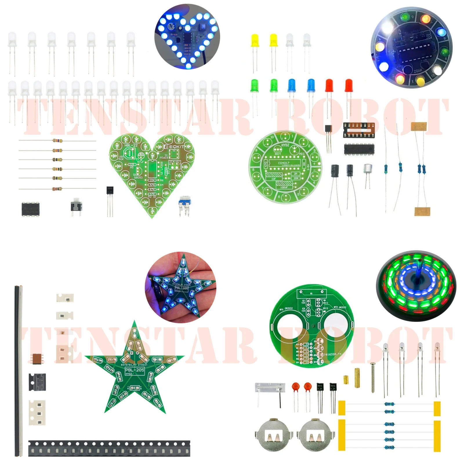 Electronic Diy Kit Heart Shape LED/ Voice Control Rotating LED / Star Gyro Learn to Solder Beginner Laboratory | Электронные