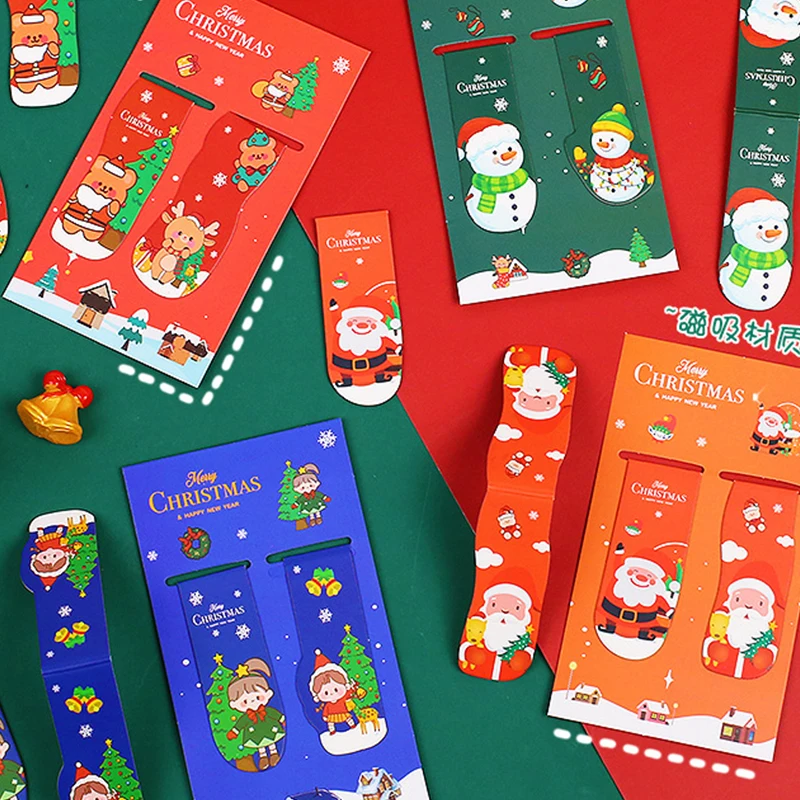 

2PCS Kawaii Christmas Magnet Bookmarks Cute Creative Magnetic Page Markers Clips Office Stationery Supplies For Kid Gifts