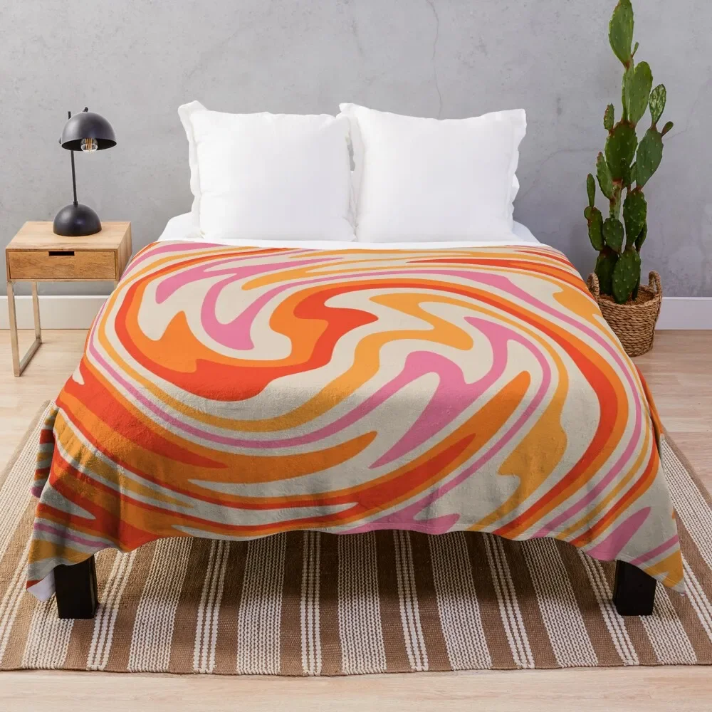 

70s Retro Swirl Color Abstract Throw Blanket Furry Hairy Retros Blankets