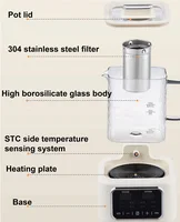 Mini-marmite de santé 1,2 L 110V/220V, bouilloire électrique en verre avec maintien au chaud automatique, théière à fleurs multifonction pour le bureau, pot à soupe et ragoût 6