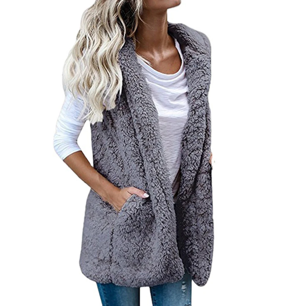 Women Summer Sleeveless Fleece Coat Long Loose Waistcoat
