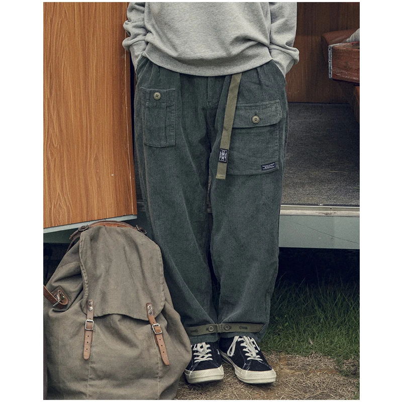 New Retro Corduroy Harajuku Style Oversized Casual Trousers Men's Loose Street Wide-leg Tooling Harem Straight Pants