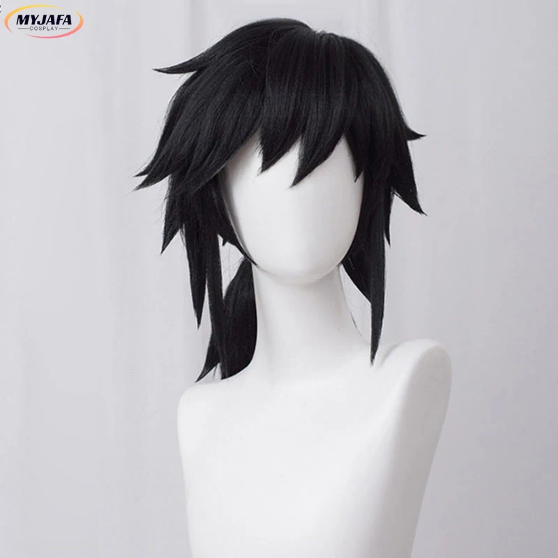 Hochwertige Tomioka Giyuu Cosplay Perücke Cosplay Schwarzer Zopf Hitzebeständige Kunsthaar Anime Perücken + Perückenkappe – Detail 1