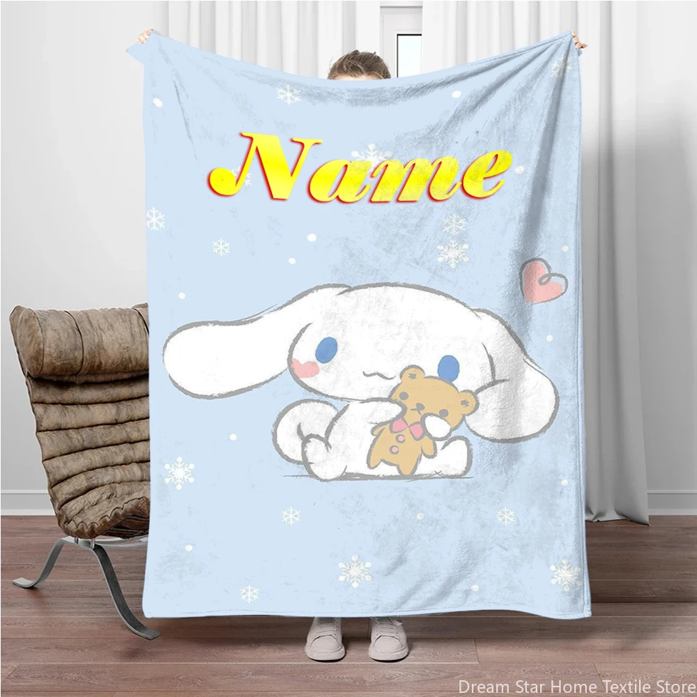 Custom Name Personalized Blanket Sanrio Kids Blanket Soft Fluffy Cinnamoroll Cartoon Warm Throw Quilt Blanket for Sofa Bedroom 2