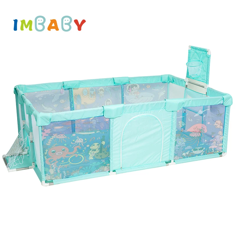 IMBABY New Baby Palypens Cartoon Playpen for Children Basketball Baby Playground Balls Pool Fence for Child Safety Barriers