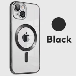 Luxury Wireless Magnetic Cover with Plated Clear Lens Protector for iPhone 15 (Black)