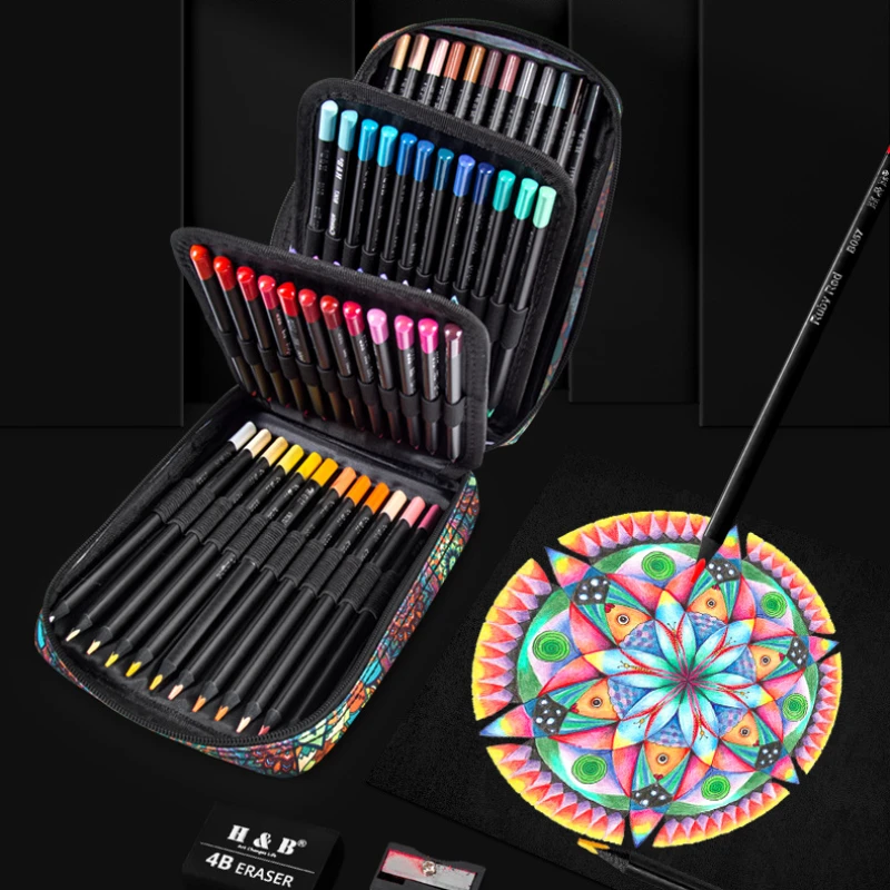 72 Color Black Wood Oil-based Lead Painting Set Portable Mandala Pen Bag Artist's Professional Hand Drawn Graffiti Art Pencil