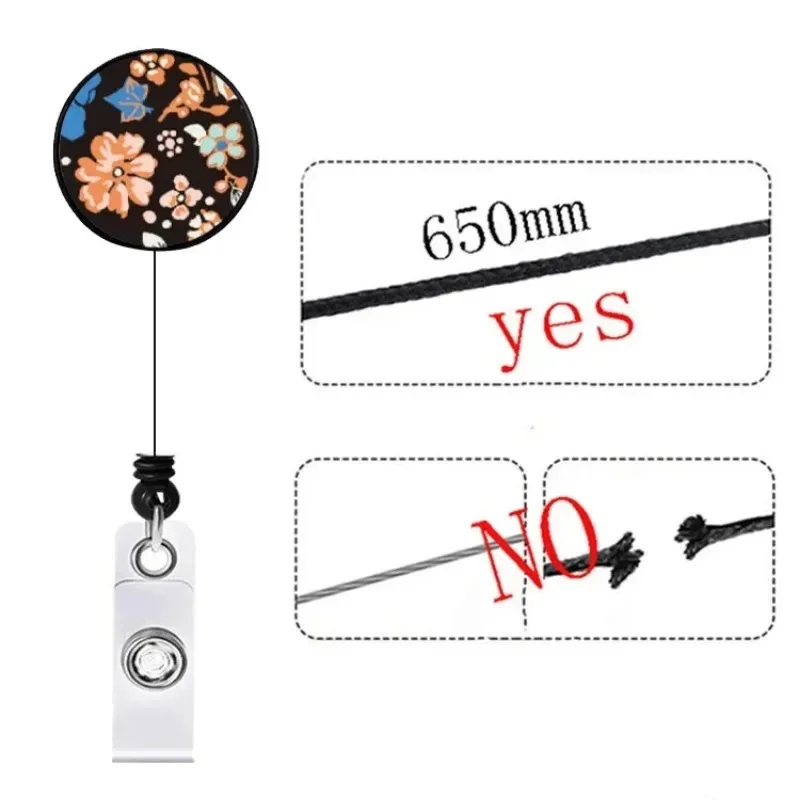 Card Holder Staff Working Cards Holder with Retractable Long Lanyard and Badge Reel Flower ID Credit Cards Holder Cover for Woman Phone Rope