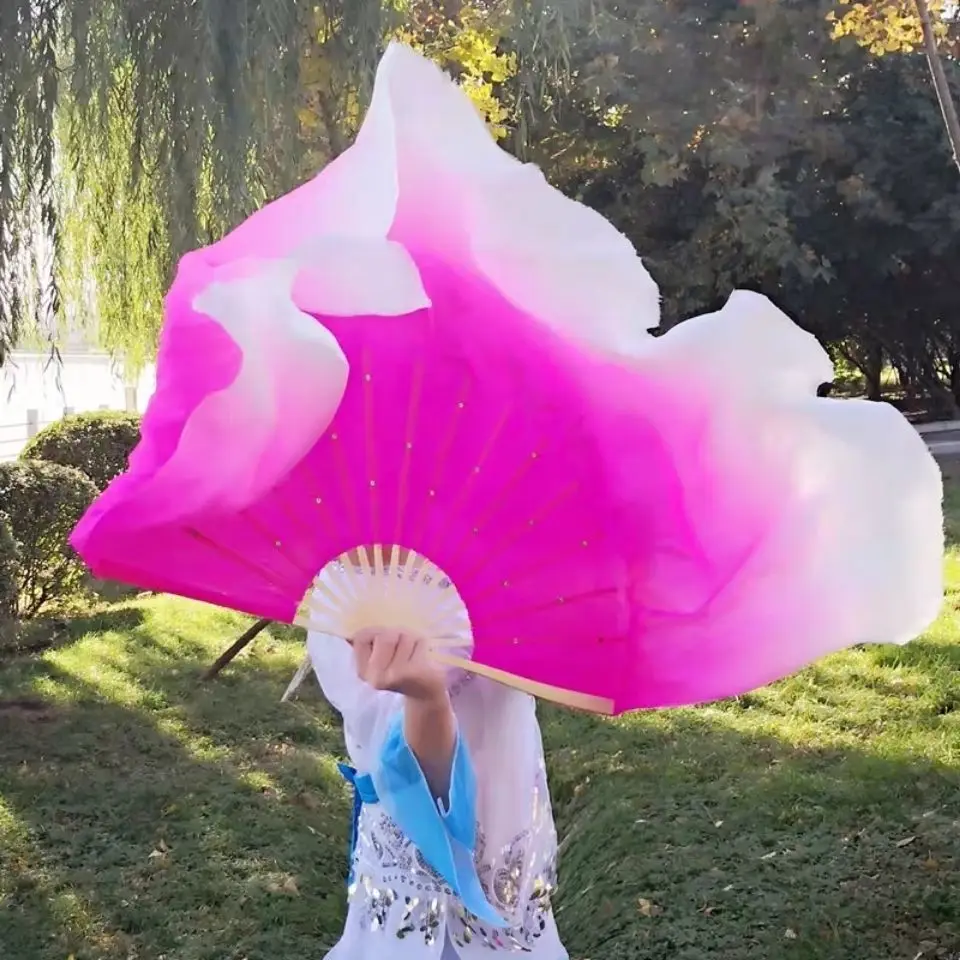 Ink Red Black Gradient Real Silk Fan Veils Double Sided Cinese Classico Folk Dancing Fans 1 Paio Stage Show Puntelli Fan