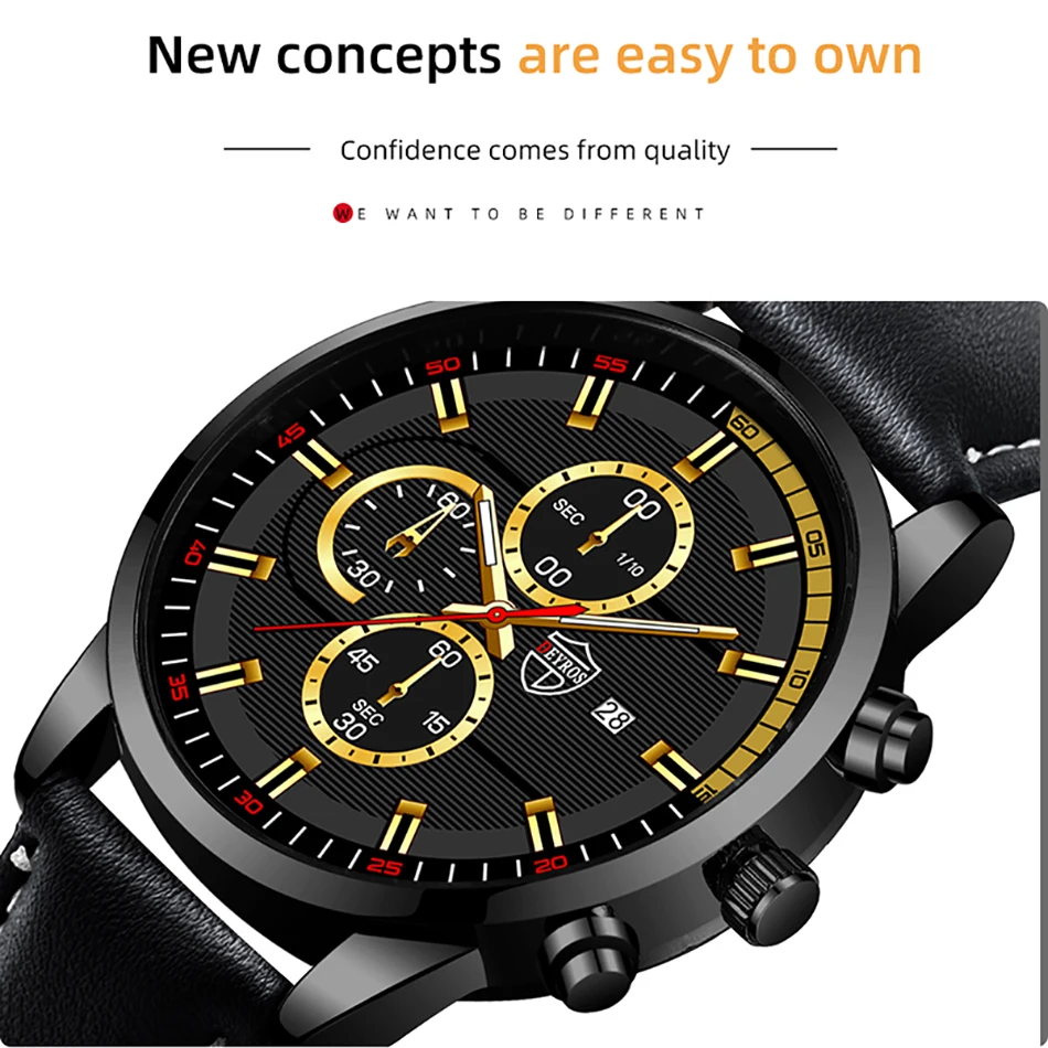 2022 Fashion Mens Sport Watches Men Casual Leather Bracelet Analog Quartz Wristwatch Calendar Male Business Luminous Clock