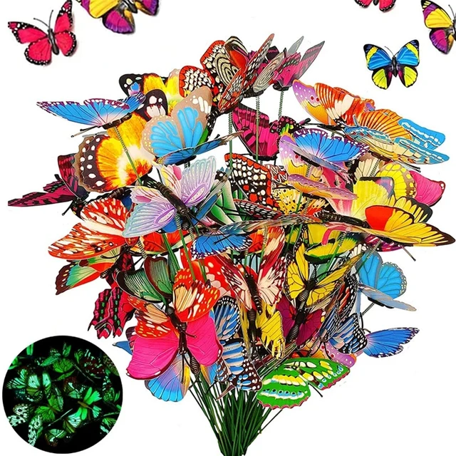 24/18/10/5 db Világító Pillangók Kerti Tétek Dekoratív Udvari Virág Edények Ültetvényes Szimuláció Pillangó Kültéri Dekoráció - Image 3