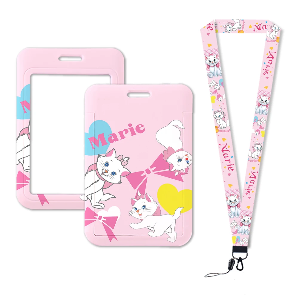 W Disney Marie Cat ID Badge Holder Lanyards Pendant Lovely Girls Door Card Holders Neck Strap Keychain Women Credential Gift