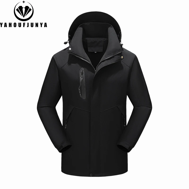 2024 Men Spring Outdoor Leisure Solid Detachable Hooded Jacket Men Autumn Waterproof High-Quality Design Jacket Male Coat 8XL 4