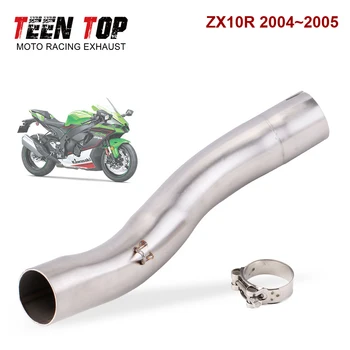 51MM Motorcycle Exhaust Muffler Middle Mid Connection Link Pipe Muffler For KAWASAKI ZX10R ZX-10R 2004 2005 Stainless Steel