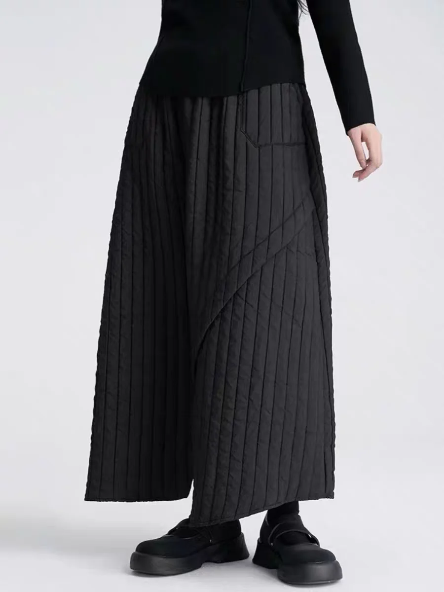Retro High Waist Thiened Cotton f Skirt for Women Ele Bla  Skirt Korean Sle Commute Simple Pure Color