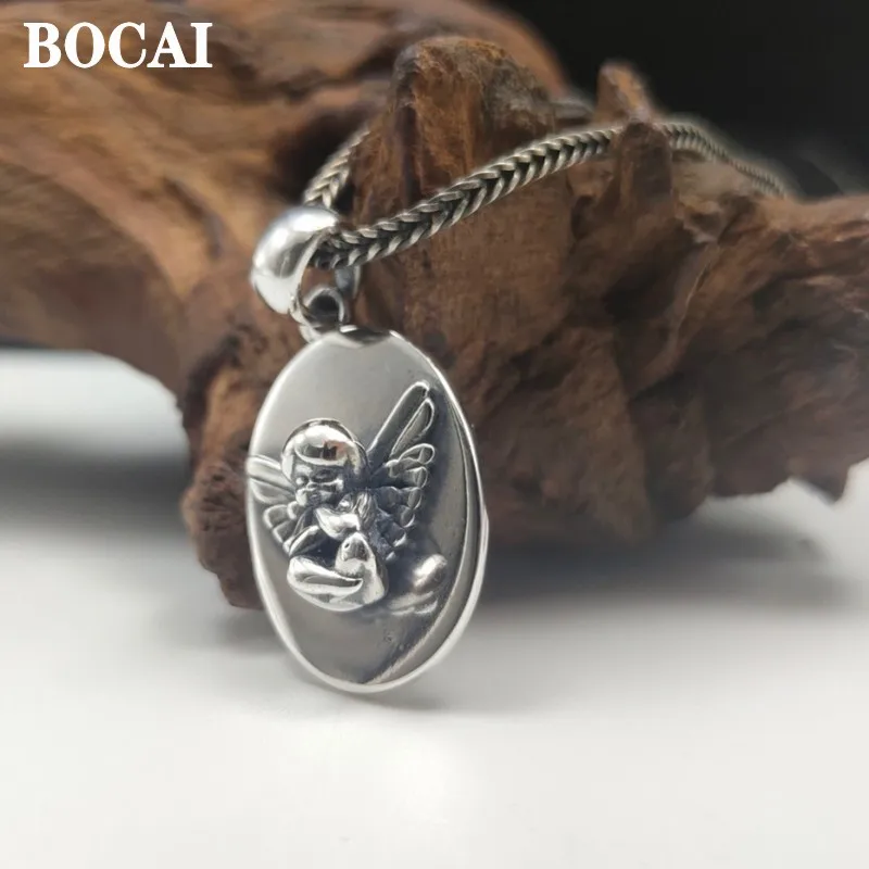 Bocai New Real Solid Ss925 Sterling Silver Jewelry Fashion New Little Angel Woman Pendant Regalo Di San Valentino