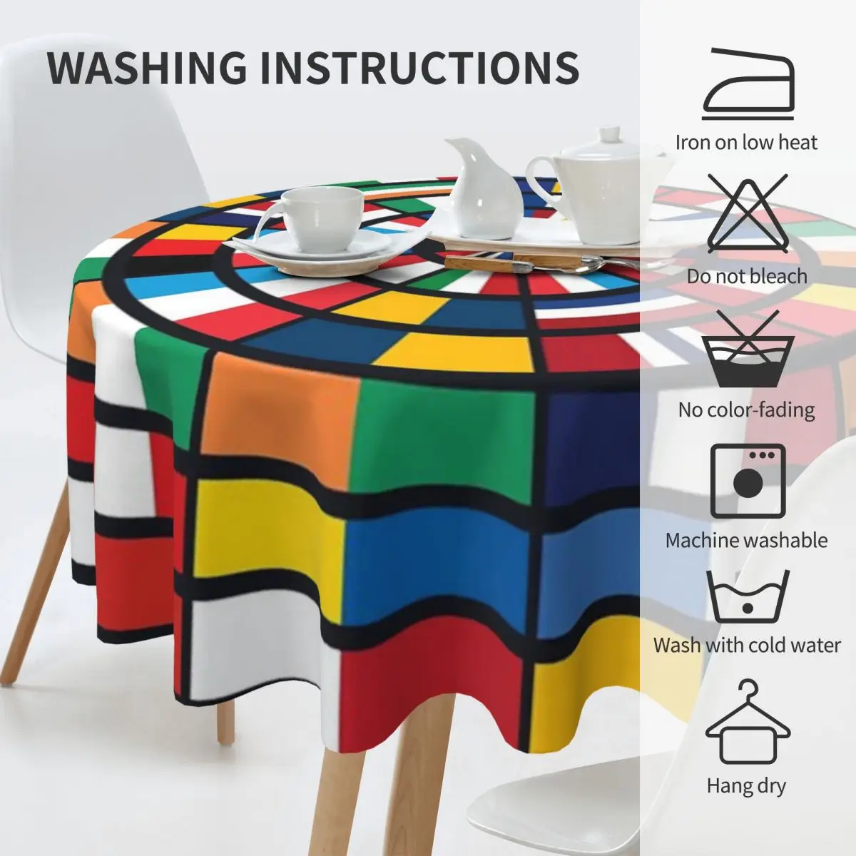 Flags Of The Winners Of The Eurovision Song Contest Tablecloth 60in Diameter 152cm Soft Decorative Border Festive Decor