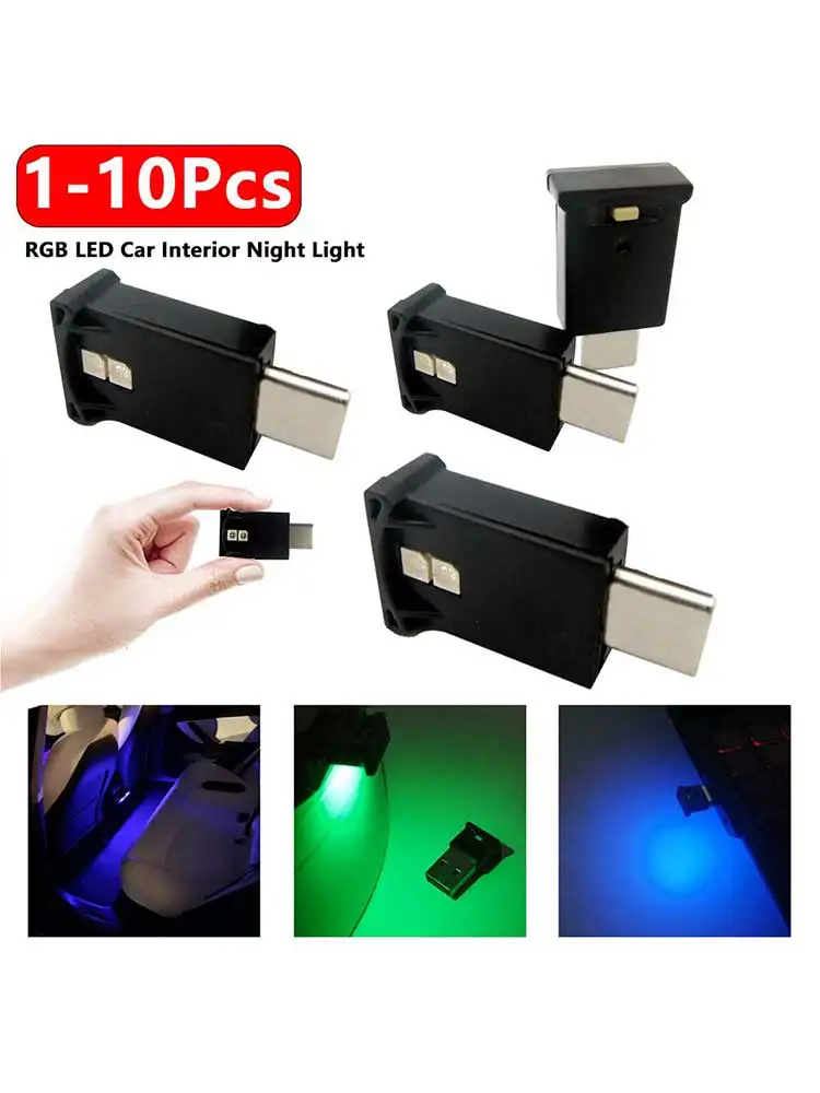 미니 USB LED 자동차 조명, 자동차 인테리어 분위기 조명, 비상 조명, 자동 다채로운 장식 램프 액세서리, 1-10 개