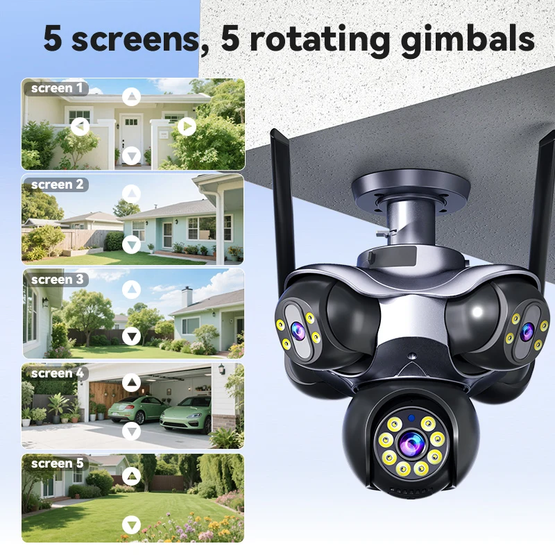 25MP 5-Lens Home Security Camera 5-Screen Split View WiFi IP CCTV 720° PTZ Auto Tracking 10K Night Vision Waterproof Outdoor Cam 2