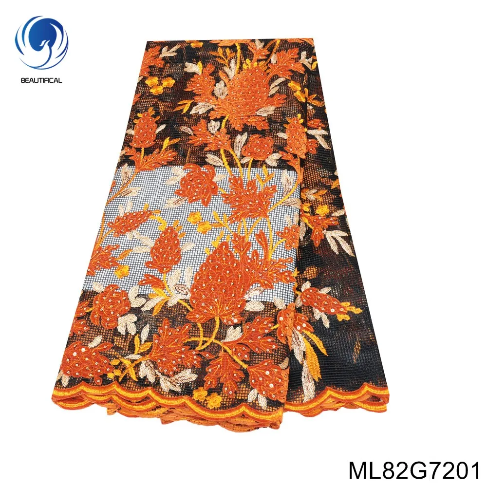 

New Design Haute Couture Designer Crafts for Dress Cloth Nigerian Guipure Water Soluble Cord Use Sequins Lace Fabri ML82G72
