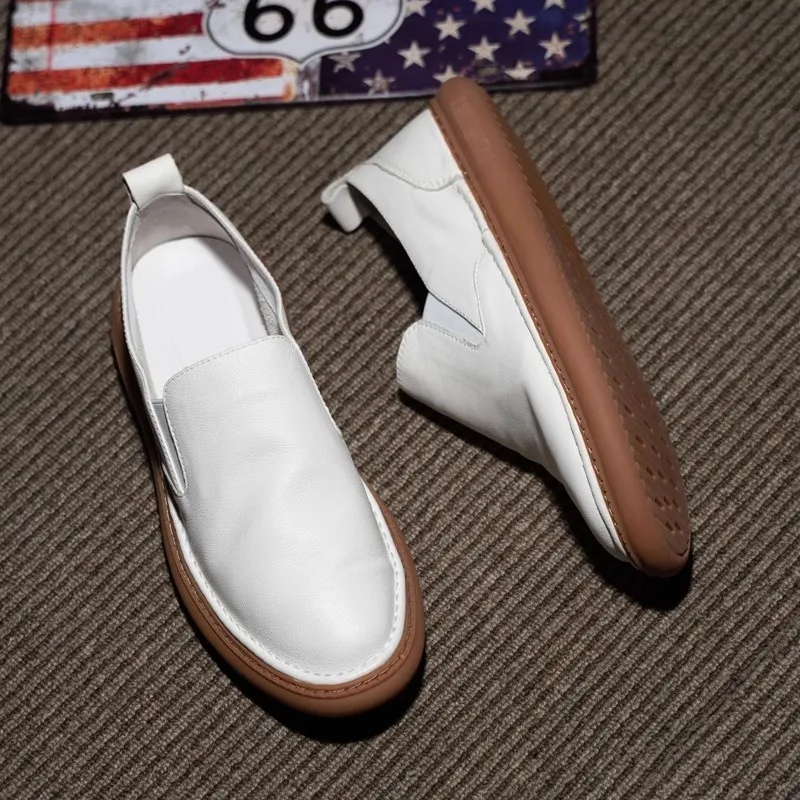 Harajuku Summer White Genuine Leather Mens Loafers Shoes Breathable Slip On Soft Male Casual Flat Sneakers Shoes Calzado Hombre 6