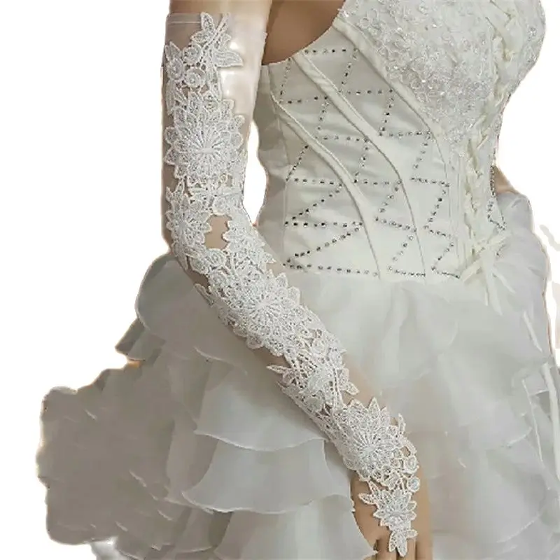 

Bride Hollow Lace Wedding Gloves Lengthened Bridal Gloves White Ivory Fingerless Long Wedding Accessories