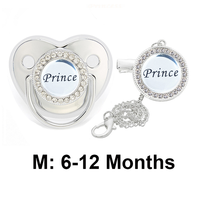 Bling Baby Pacifier Clips Rhinestone Newborn BPA Free Silicone Baby Soother with Chain Baby Shower Gifts Prince Princess