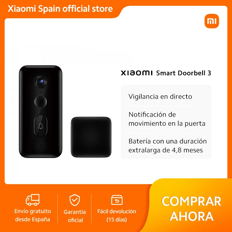 Official｜Xiaomi Smart Doorbell 3｜Vigilancia en directo｜Notificación de movimiento en la puerta｜Batería con una duración extralarga de 4,8 meses