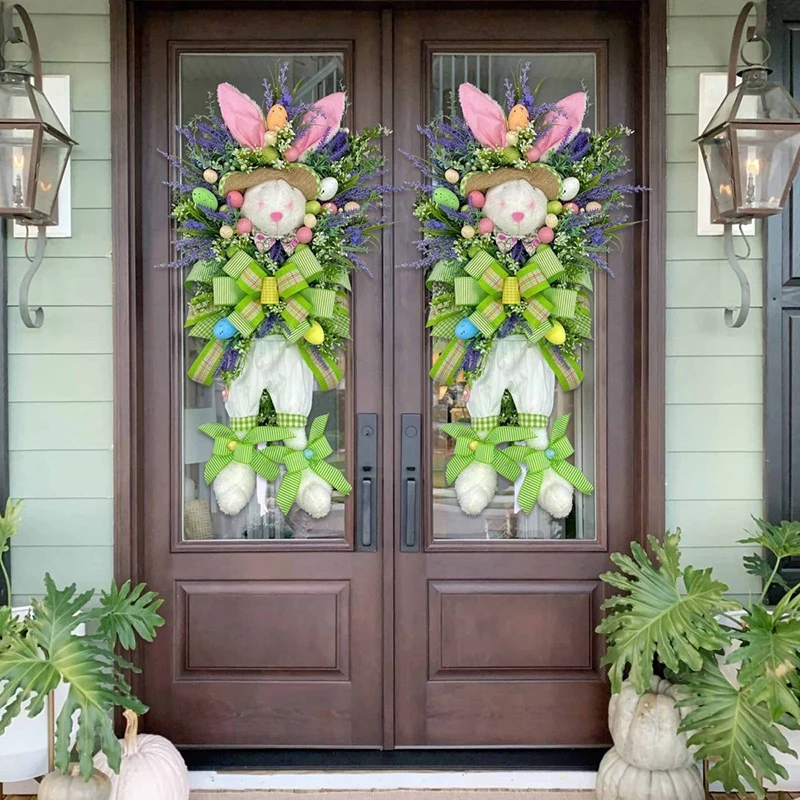 

Easter Cartoon Rabbit Wreath Pendant Ornament Home Room Cute Diy Festival Party Simulated Plant Kawaii Door Hanging Decorations
